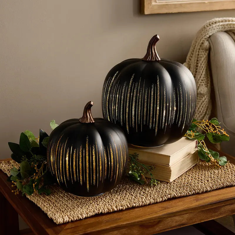 2 Illuminated Starry Night Glass Pumpkins