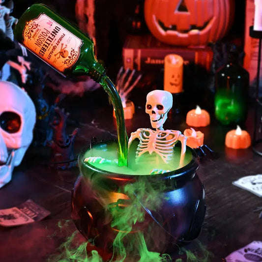 Halloween Cauldron Decor Set – Glow Bottles & Fog Effect