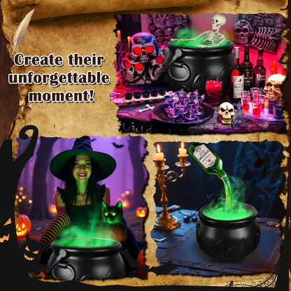 Halloween Cauldron Decor Set – Glow Bottles & Fog Effect