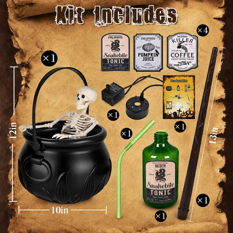 Halloween Cauldron Decor Set – Glow Bottles & Fog Effect