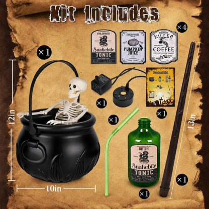 Halloween Cauldron Decor Set – Glow Bottles & Fog Effect