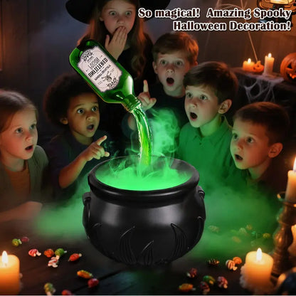 Halloween Cauldron Decor Set – Glow Bottles & Fog Effect