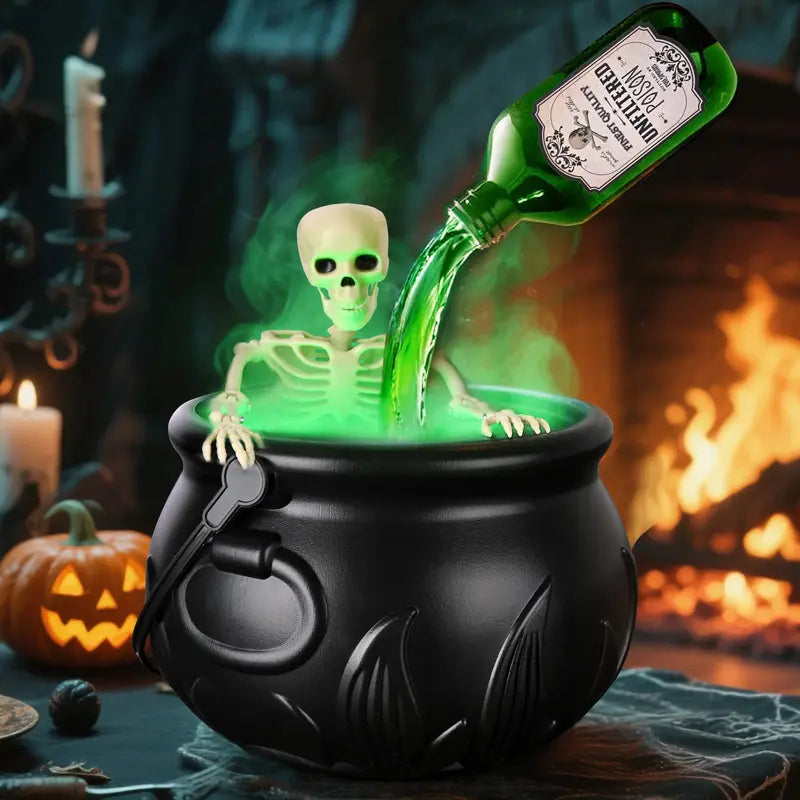 Halloween Cauldron Decor Set – Glow Bottles & Fog Effect