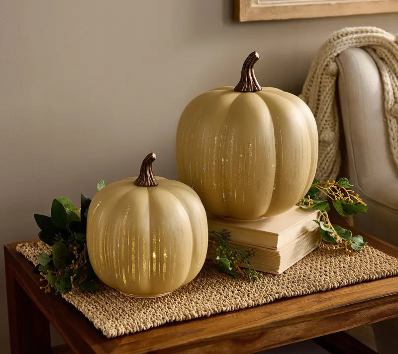 2 Illuminated Starry Night Glass Pumpkins