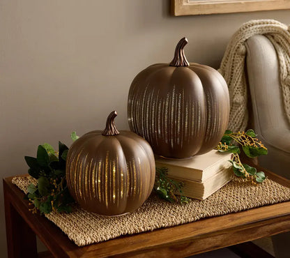 2 Illuminated Starry Night Glass Pumpkins