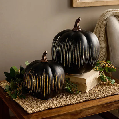 2 Illuminated Starry Night Glass Pumpkins