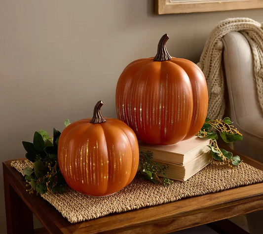 2 Illuminated Starry Night Glass Pumpkins