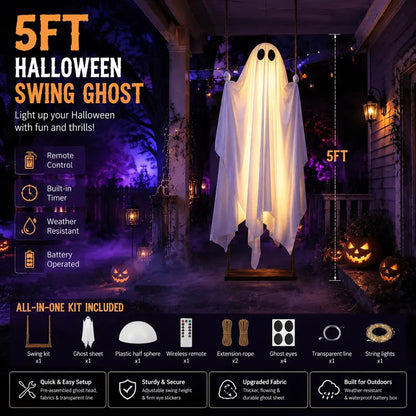 5FT Hanging Ghost Halloween Decor with Lights