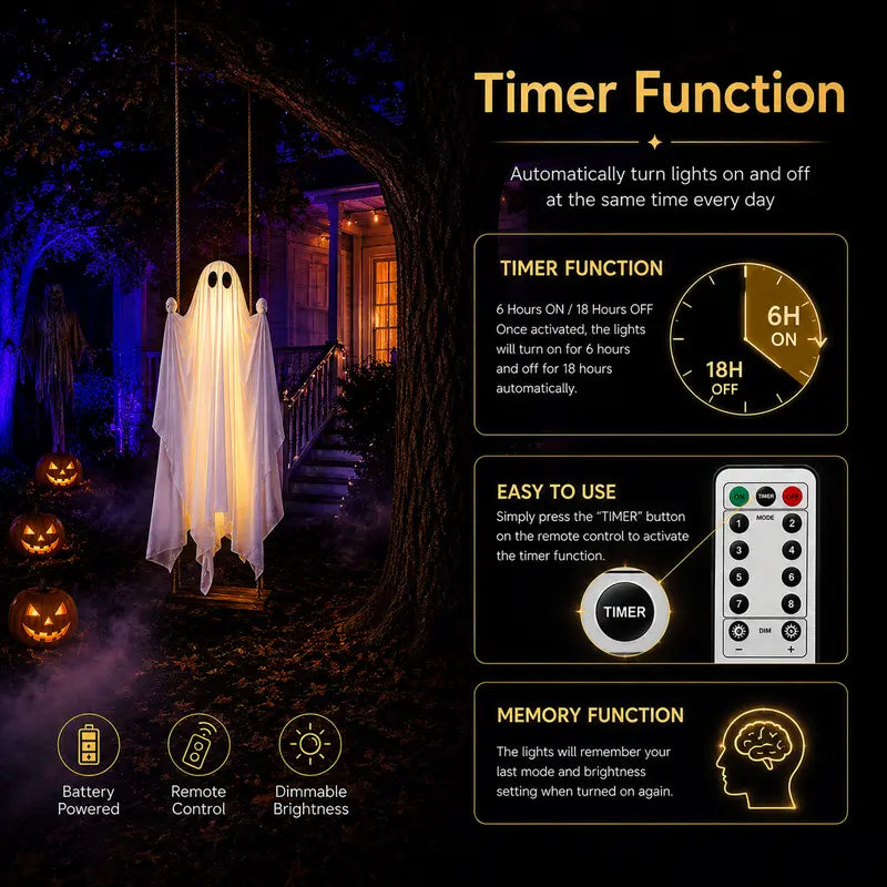5FT Hanging Ghost Halloween Decor with Lights