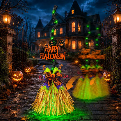 Led Motion-Activated Musical Halloween Witch Broom Decor