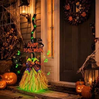 Led Motion-Activated Musical Halloween Witch Broom Decor