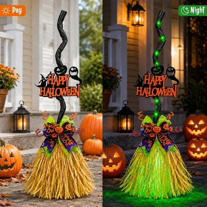 Led Motion-Activated Musical Halloween Witch Broom Decor