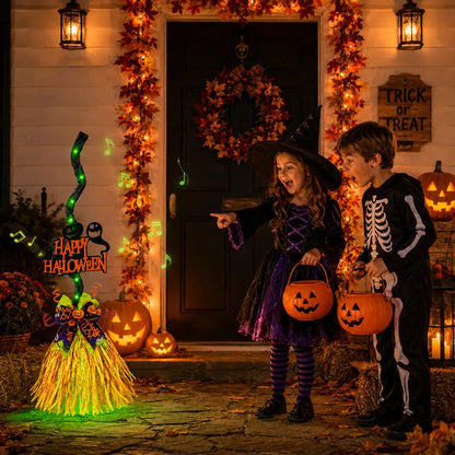 Led Motion-Activated Musical Halloween Witch Broom Decor